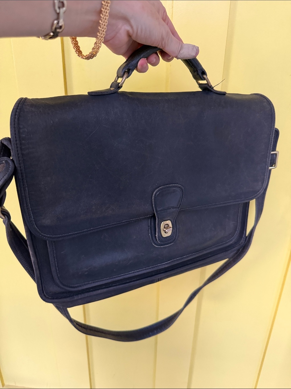 Coach Black Leather Briefcase Messenger with Top Handle
